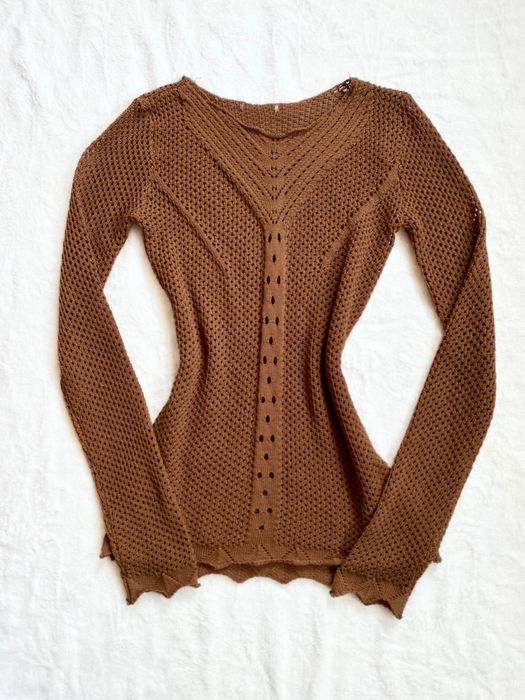 Jasna brązowa ażurowa bluzka długi rękaw S 36 M 38 guess vintage 00s