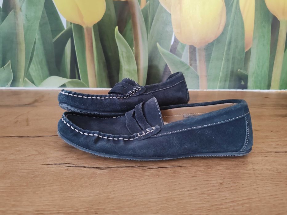 Skórzane granatowe buty loafersy unisex rozmiar 41