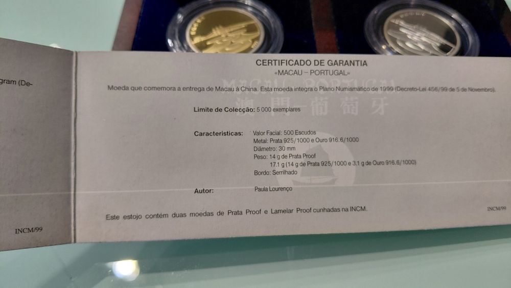 Moedas Macau  Ouro+ Prata+ Estojo