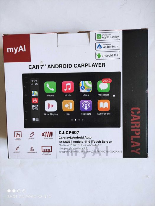 Автомагнbтола 2DIN CP607 Android CARPLAY 4G/32G, Bluetooth, Wi-Fi, GPS
