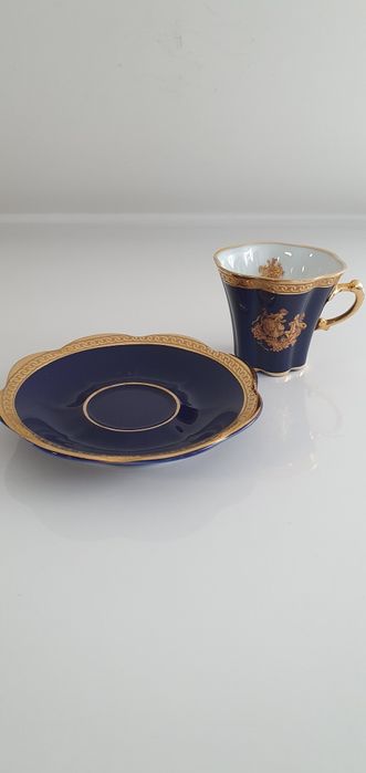 LIMOGES VERITABLE PORCELAINE D'ART Filiżanka Kobalt Duet Francja Rokok