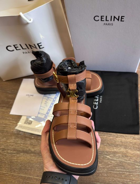 ‼️АКЦІЯ / Останні Розміри‼️Босоніжки Gladiator Celine Clea Triomphe Brown / Босоножки Celine / Сандалі Селіне