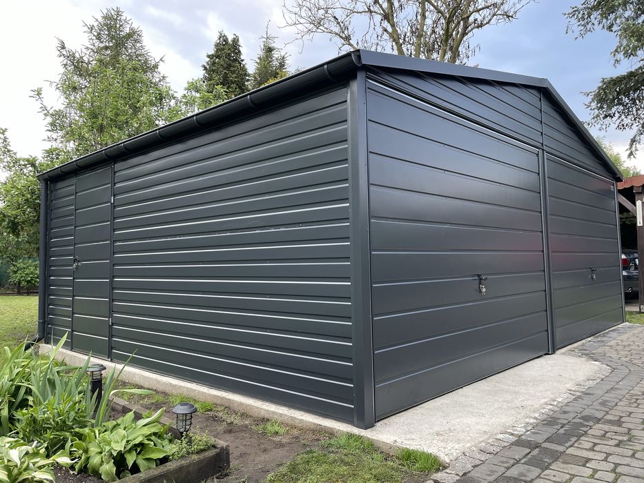 Garaż blaszany 6x5 grafit, antracyt. PROFIL OCYKOWANY.