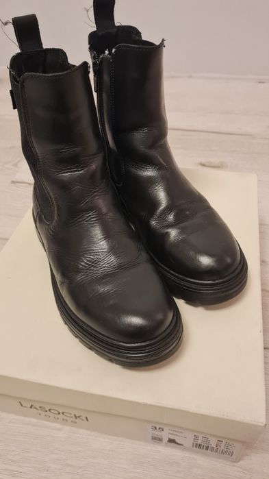 Buty, botki zimowe skóra czarne dla dziewczynki, Lasocki Young roz. 35