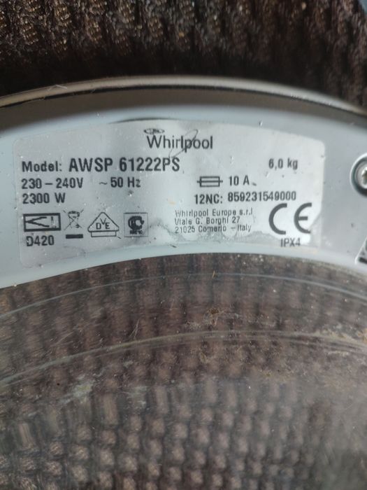 Drzwiczki do pralki Whirlpool model AWSP 61222PS