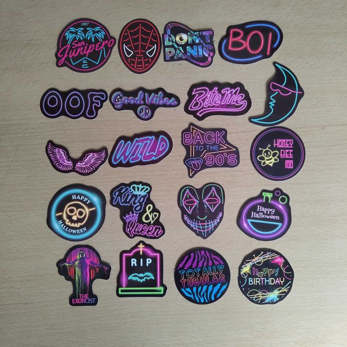 50 Autocolantes Adesivos Stickers Néon Anos 90