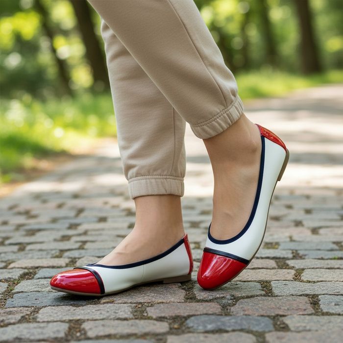 Baleriny nosek lakierowany biało czerwone wygodne 6427 rozm. 38
