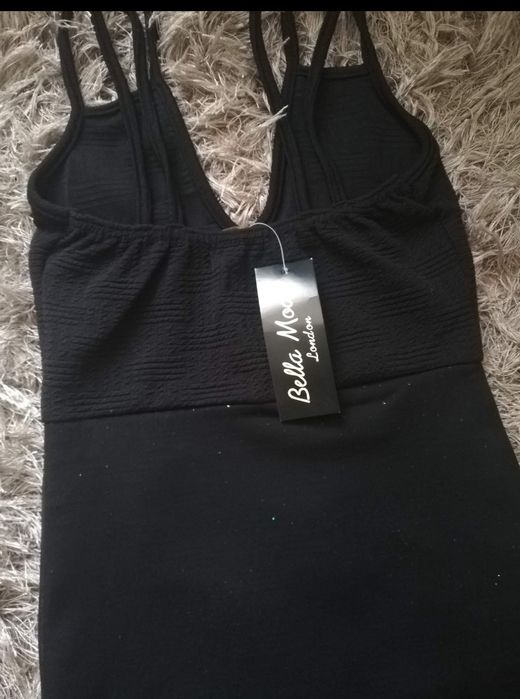 Czarna sukienka maxi z brokatowym dołem, xs-s, WYPRZEDAŻ