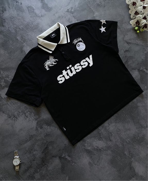 Поло футболка Stussy big logo чёрная мужская оригинал