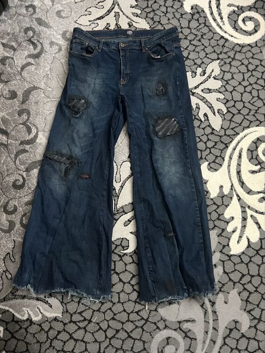 кастом Джинси клеш кастомні з розширенням / Custom Distressed Wide Leg Denim / Opium / Skater Baggy Jeans (Y2K / Grunge)