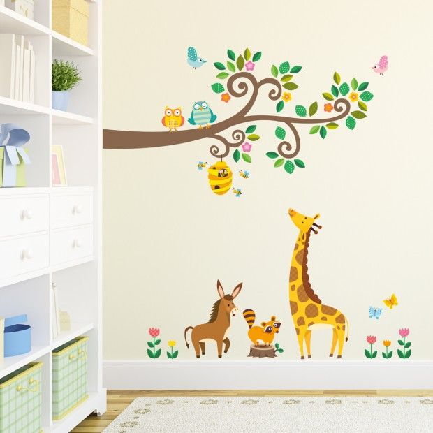 Naklejki Gałąź Gałązka Drzewo Sowy Żyrafa Osioł