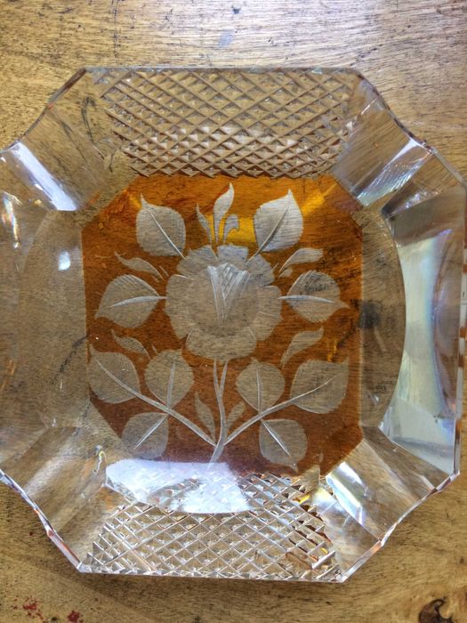 Piękna kolekcjonerska popielnica kryształ PRL huta Julia róża