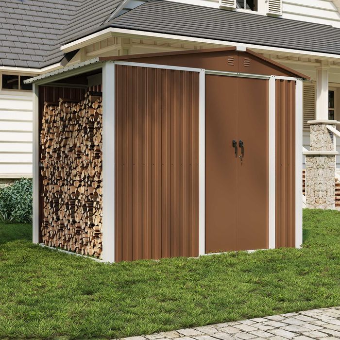 Госпблок-сарай металевий з двосхилим дахом 200х240х180см.(ВхШхГ) NEXT-дрівник. Колір коричневий.