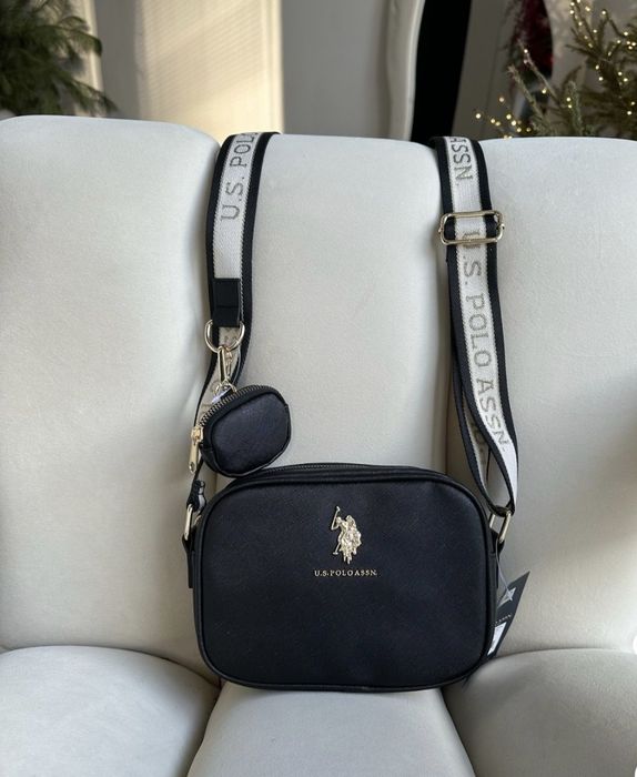 Сумка кросбоді Оригінал! Us polo Assn   срібна чорна сумочка через плече