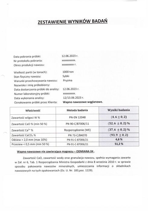 Wapno Nawozowe Węglanowe