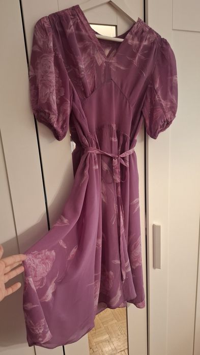 Lawendowa sukienka z PRL, brak metki (rozm. ok. 34/36) / moda vintage
