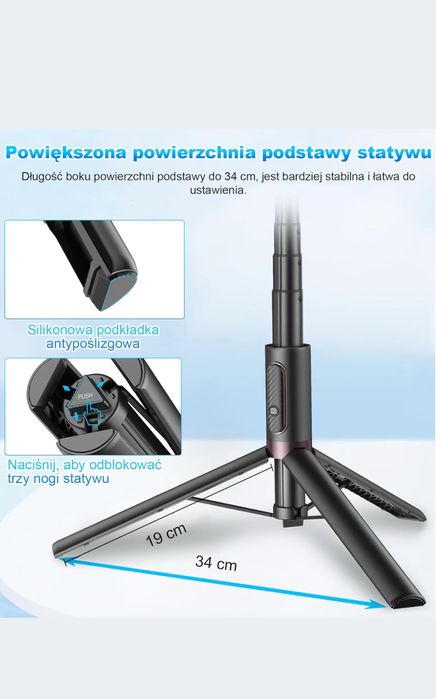 Selfie stick TONEOF AB202 max czarny, pilot, 152CM