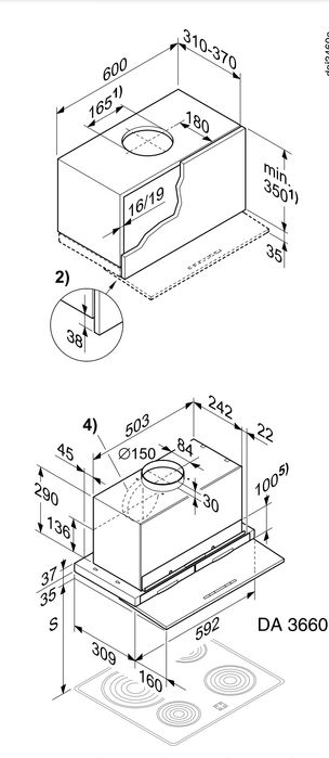 Новая встраиваемая вытяжка 60 см MieЛe 3660