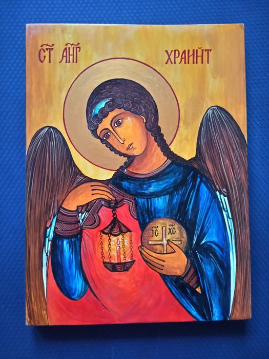 Ręcznie malowana Ikona Anioł Stróż – Na drewnie