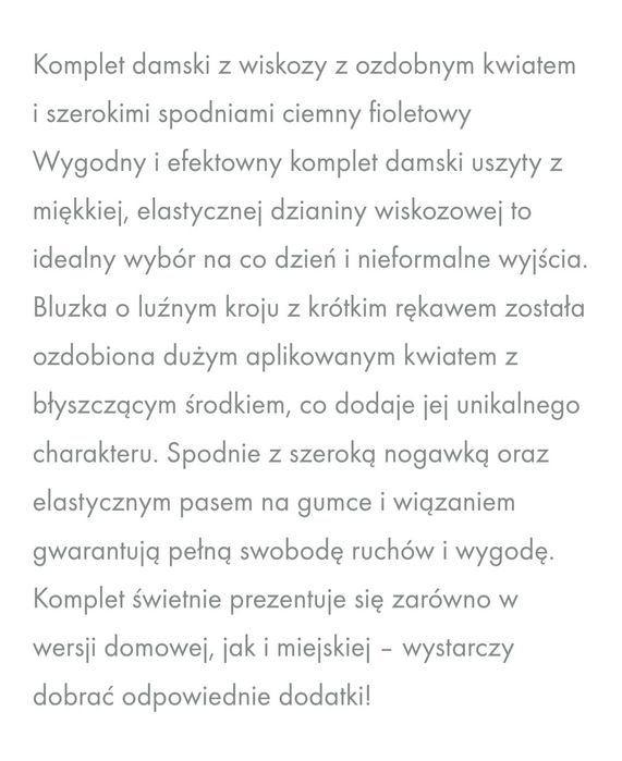 Komplet viskozowy fuksja kwiat komunia wesele