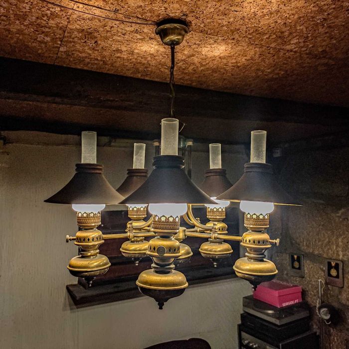 Brass Ceiling Lamp and Wall Sconce (imitating antique oil lamps)