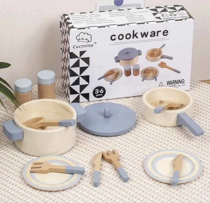 Дерев’яний ігровий набір кухонного посуду для дітей