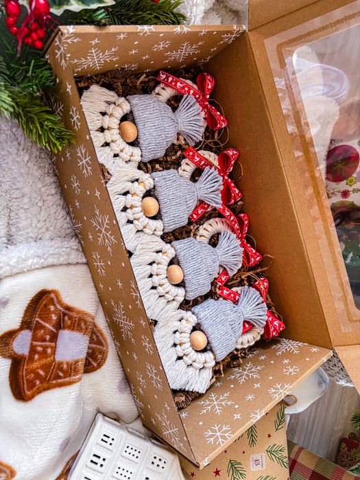 Świąteczny zestaw prezentowy Bombki makrama Ozdoby choinkowe Christmas