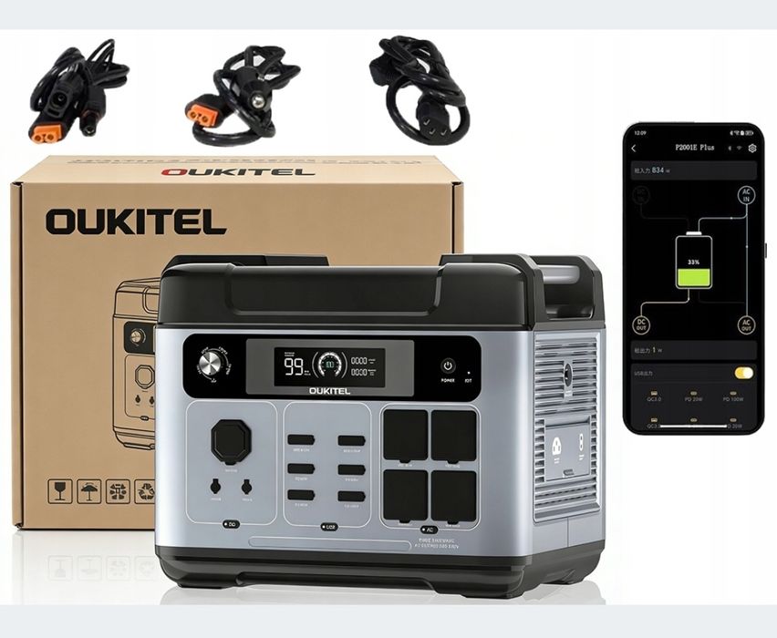 Портативна зарядна станція OUKITEL P2001E Plus 2400 Вт 2048 Вт·год + ДБЖ Bluetooth