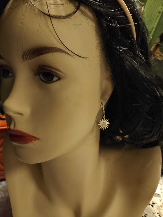 Kolczyki złote wiszące stal chirurgiczna yes słońca słońce cyrkonie