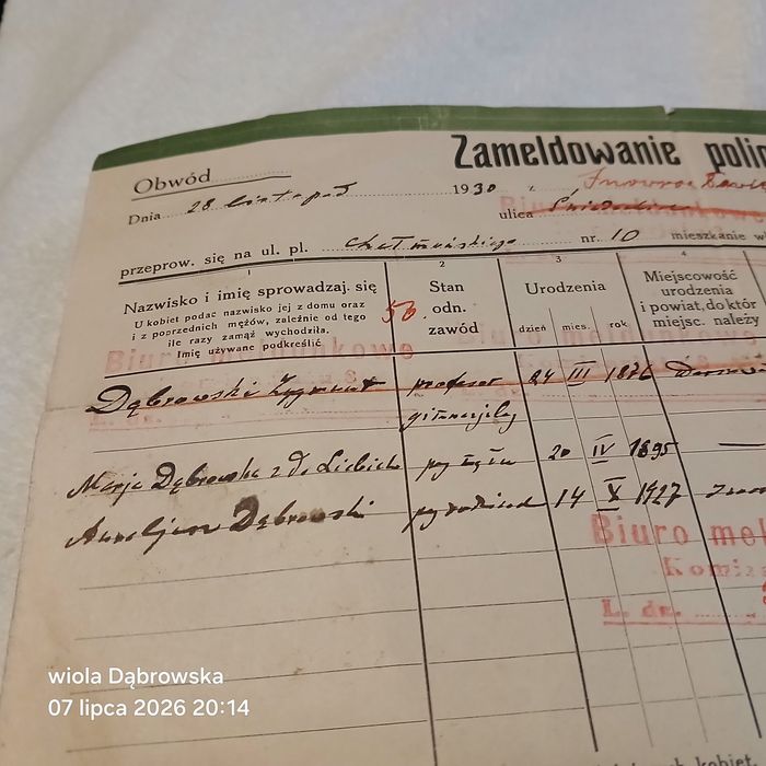 Stary dokumet 1930