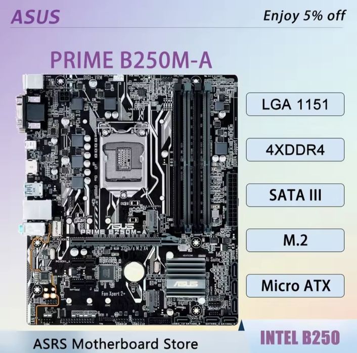Płyta głowna  z procesorem I5 7600,  8gb RAM , GTX 760 ,asus b250m