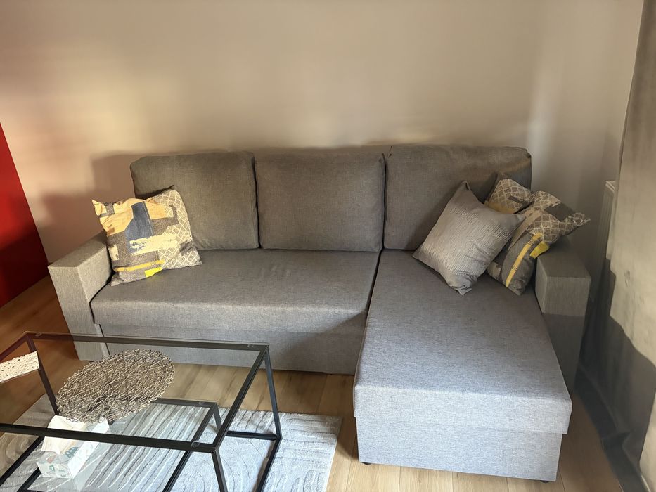 Narożnik kanapa, Flat funkcja spania , NOWA szara