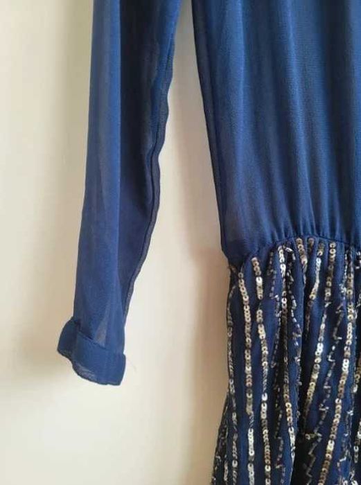 Macacão Curto Azul Marinho com Lantejoulas Douradas - ZARA
