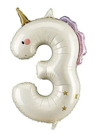 Balon foliowy Cyfra 3 Jednorożec 93cm. Nowy Produkt