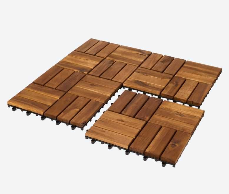 Drewniane płytki tarasowe - 4 sztuki | 31 x 31 x 2,5 cm