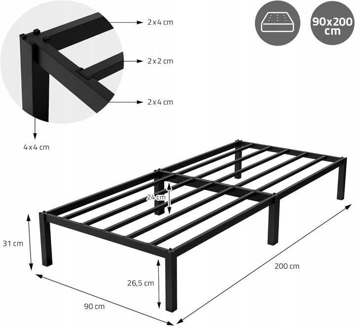 Łóżko metalowe 90x200 rama duży wybór mebli DaMaOutlet.pl