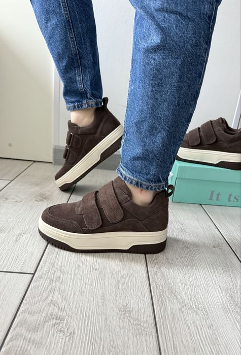 Кросівки шоколадні  на липучках натуральний зашм