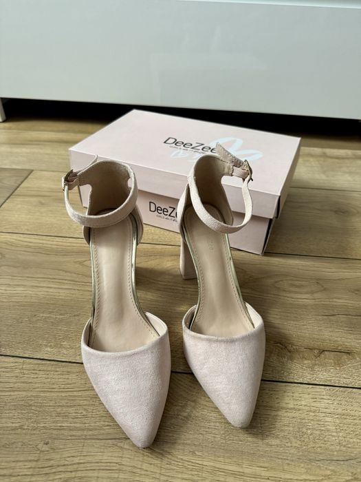 Buty na obcasie półbuty pudrowy róż