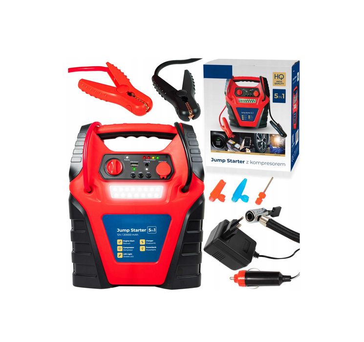 5w1 JUMP STARTER Powerbank kompresor pompka 20000mAh 12V booster auto