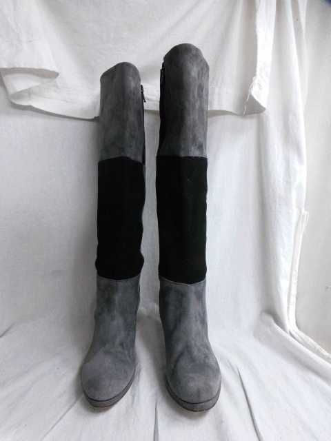 Venezia zamszowe skórzane kozaki szaro-czarne platforma 36