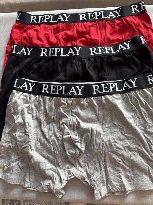 Replay bokserki męskie 3-pack XXL czarne szare czerwone oryginalne pudełko