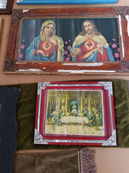 Lote de 7 quadros Religiosos antigos vintage - última ceia, Anjo da Guarda ,Fátima