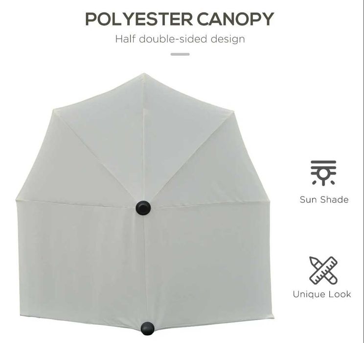 Parasol Przyścienny na Balkon Taras 2x1.9m Półokrągły z Korbą