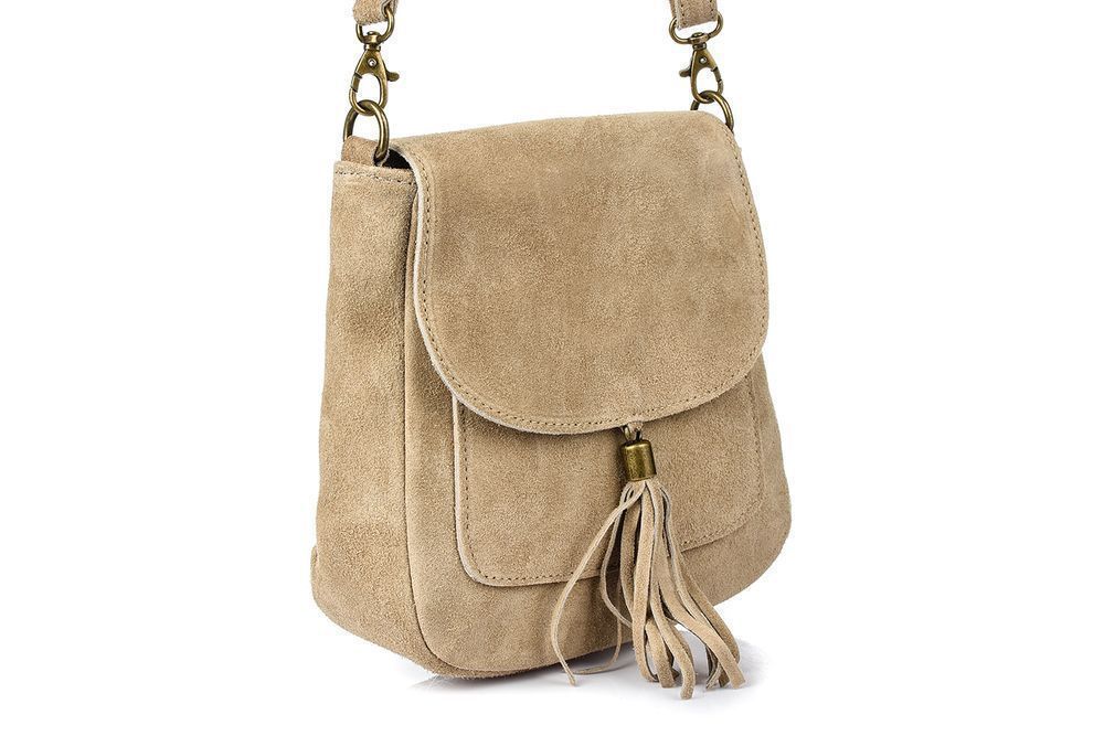 Beżowa Skórzana Damska Zamszowa Listonoszka Z klapą X40 torebka nowa