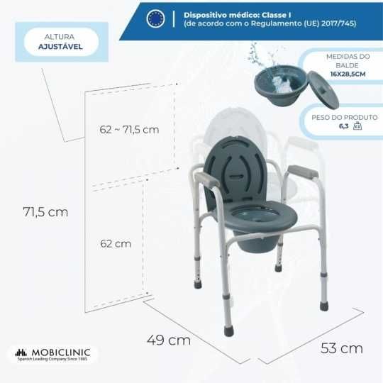 Cadeira WC Arroyo, tampa anti-derrapante, apoios de braços almofadados
