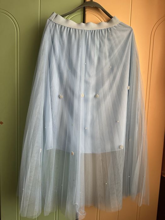 Спідниця блакитна з фатину на підкладці плісе на резинці