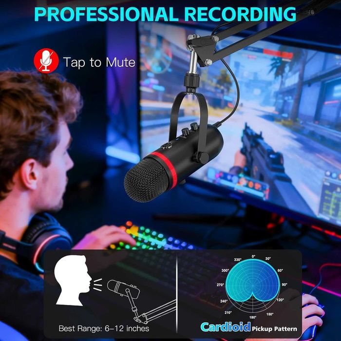 ZealSound K66 PRO Mikrofon pojemnościowy USB, Plug&Play dla YT STREAM
