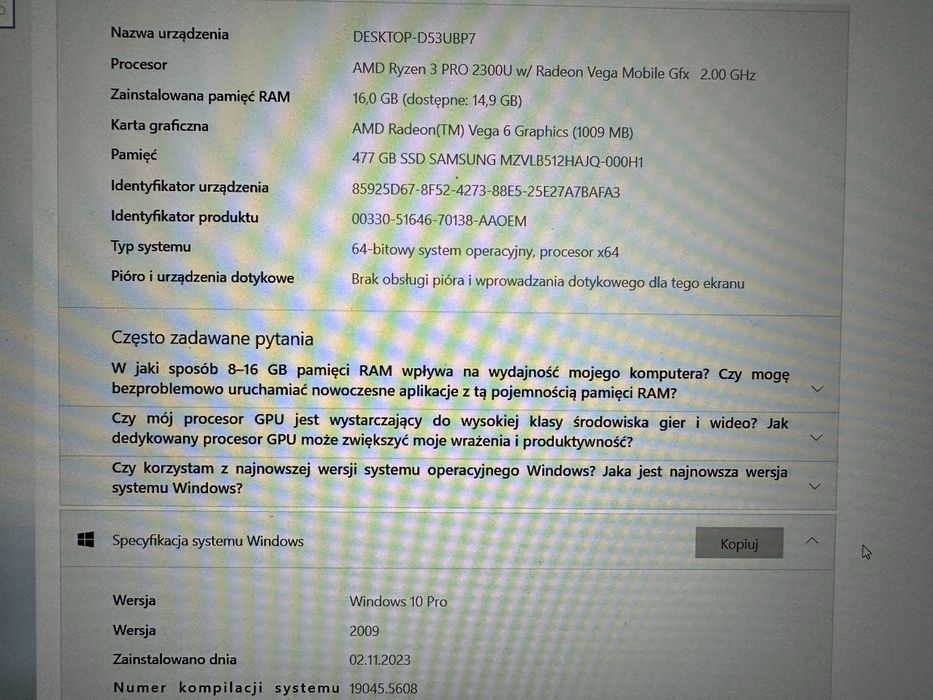 HP EliteBook 745 G5 — 16 GB RAM — Windows 10 Pro — Klasa A-