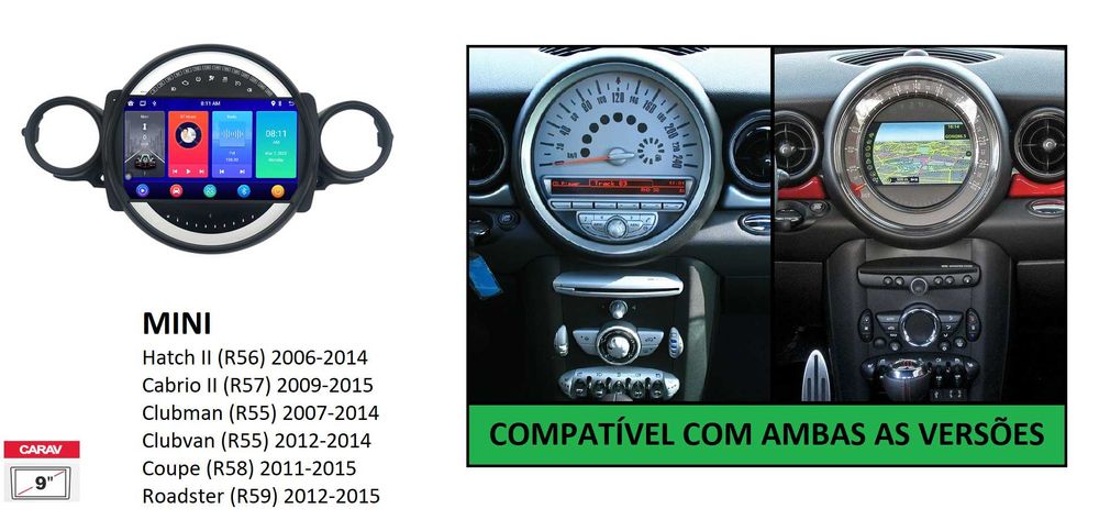 (NOVO) Rádio 2DIN 9" • MINI Cooper • (2006 a 2015) • Android [4+64GB]