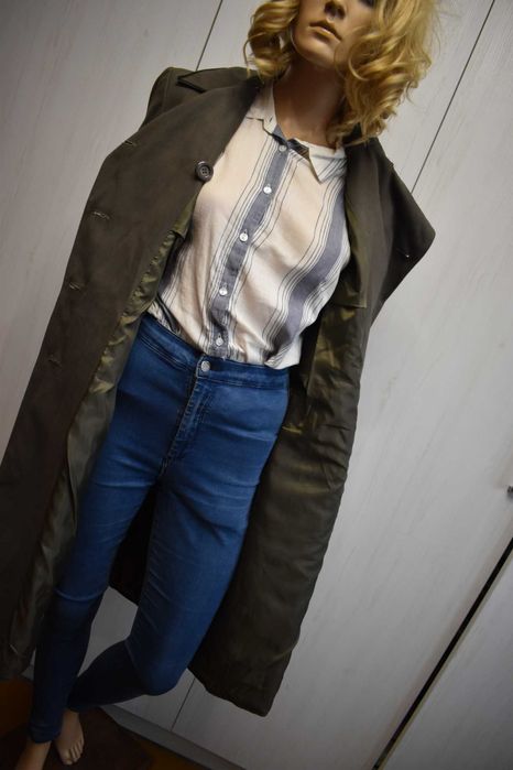 Płaszcz M L 38 przejściowy do kolan dyplomatka prosty elegancki długi